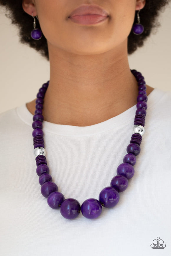 Panama Panorama - Purple - Wooden Necklace - Paparazzi Accessories