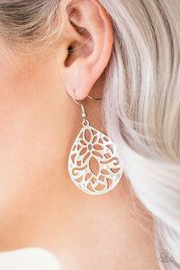 Casually Coachella - White Bead - Silver - Filigree - Earrings - Paparazzi Accessories