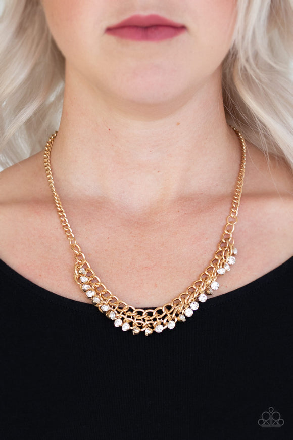 Glow and Grind - Gold - White Rhinestone - Necklace - Paparazzi Accessories