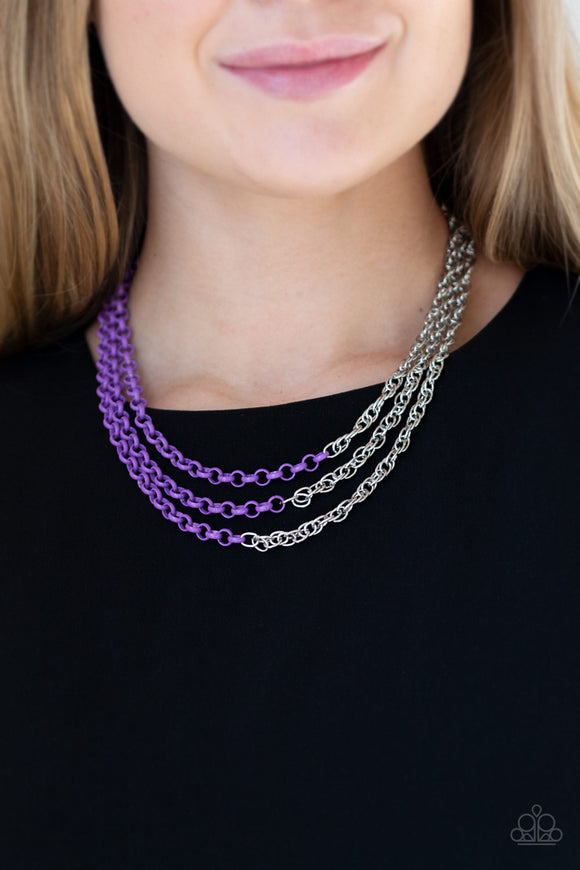 Turn Up The Volume - Purple - Silver - Chain - Necklace - Paparazzi Accessories