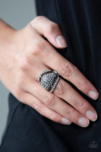 The Seven-FIGURE Itch - Black Gunmetal - White Rhinestone - Ring - Paparazzi Accessories