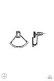 Delicate Arches - Black Gunmetal - White Rhinestone - Jacket Earrings - Paparazzi Accessories
