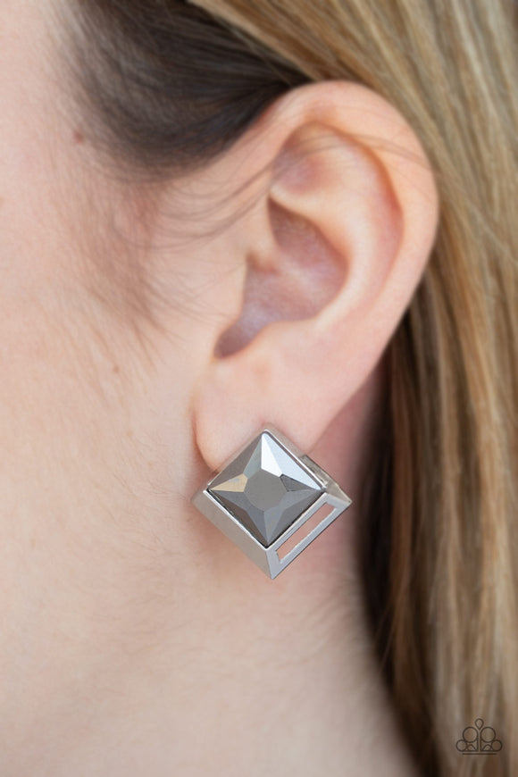 Stellar Square - Silver - Hematite - Post - Stud - Earrings - Paparazzi Accessories