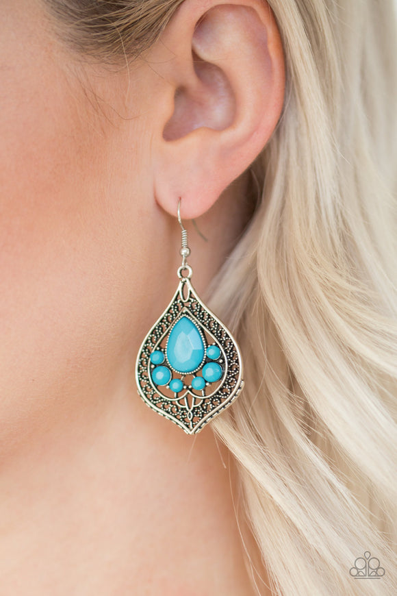 Malibu Mama - Blue Bead - Silver - Earrings - Paparazzi Accessories