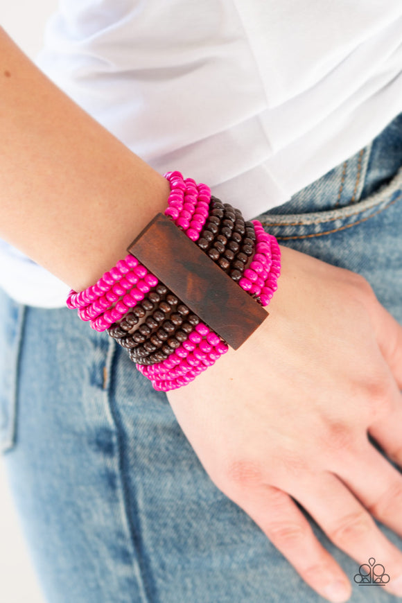 JAMAICAN Me Jam - Pink And Brown - Wooden Bracelet - Paparazzi Accessories