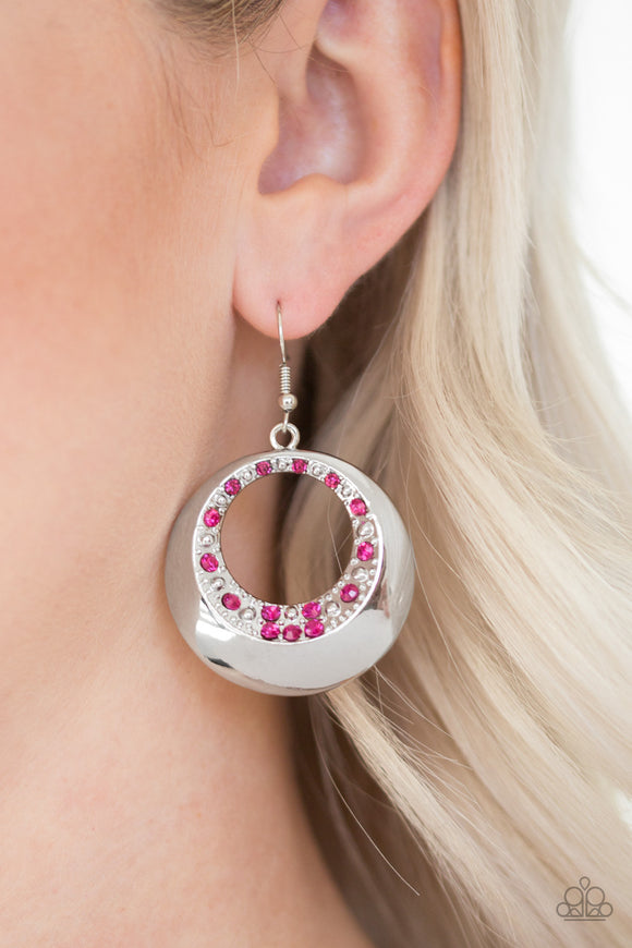 Ringed In Refinement - Pink - Rhinestone - Earrings - Paparazzi Accessories