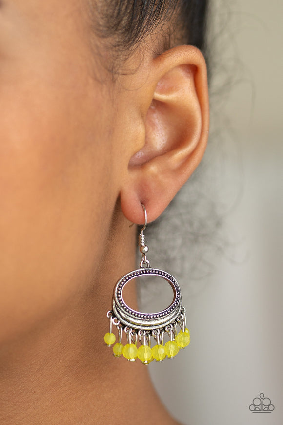 Happy Days - Yellow Bead - Silver Earrings - Paparazzi Accessories