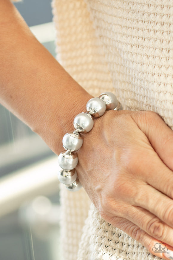 One Woman Show-STOPPER - Silver - Pearl - Stretch Bracelet - Paparazzi Accessories