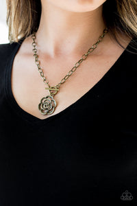 Beautifully In Bloom - Brass - Flower - Toggle Necklace - Paparazzi Accessories