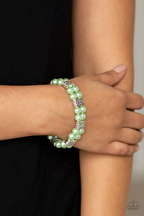 Time After TIMELESS - Green - Pearl - Stretch Bracelet - Paparazzi Accessories