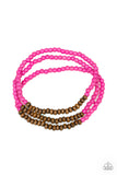Woodland Wanderer - Pink Stone - Wooden Bead - Stretch Bracelet - Paparazzi Accessories
