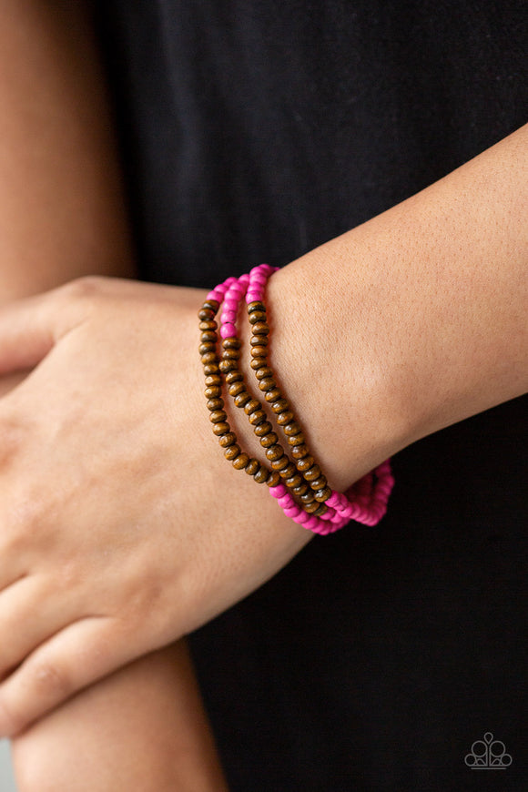 Woodland Wanderer - Pink Stone - Wooden Bead - Stretch Bracelet - Paparazzi Accessories