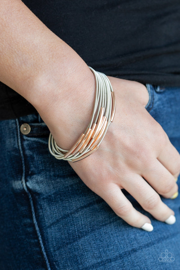 Stretch Your Boundaries - Silver With Rose Gold - Stretch Bracelets - Paparazzi Accessories