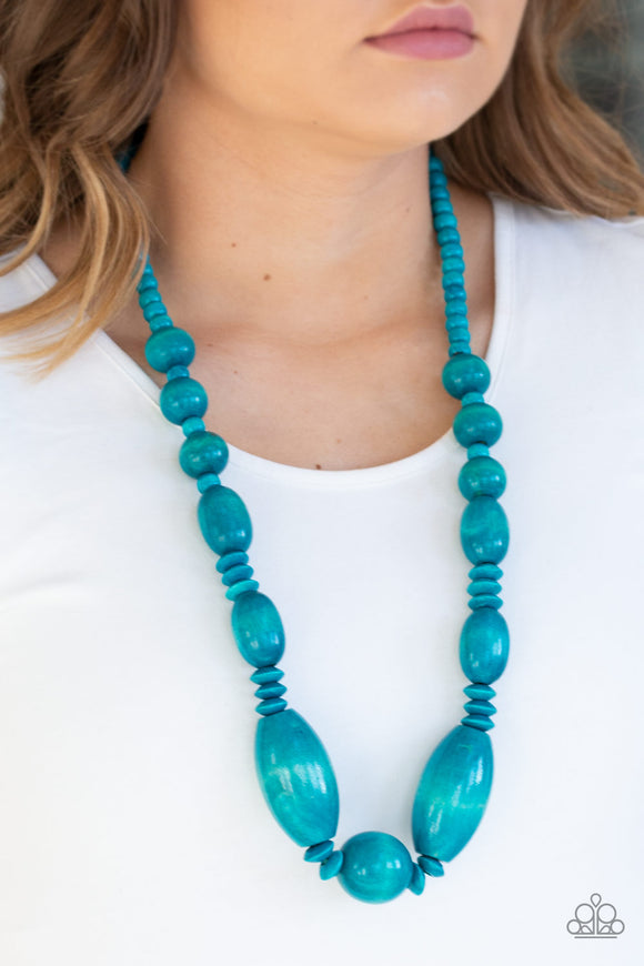 Summer Breezin - Blue - Wooden Necklace -  Paparazzi Accessories