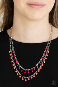 Dainty Distraction - Orange Coral - Pink -  Beaded - Necklace - Paparazzi Accessories