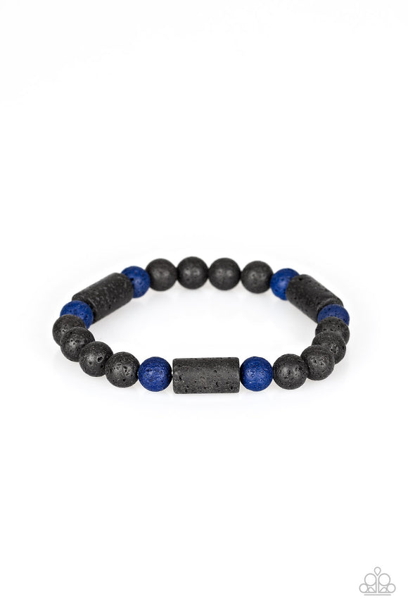 Just Chillax - Blue - Black - Lava Bead - Stretch Bracelet - Paparazzi Accessories