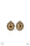 Flowering Dazzle - Brass - Clip-On Earrings - Paparazzi Accessories