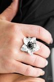Ask For Flowers - Black And Silver - Flower - Ring -  Paparazzi Accessories