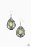 Tropical Topography - Green Bead - Silver - Earrings - Paparazzi Accessories