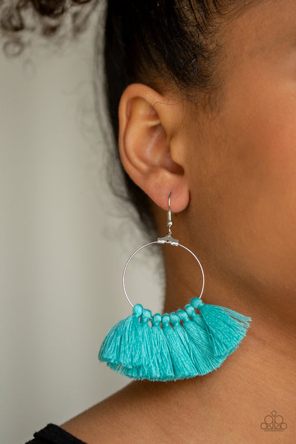 Peruvian Princess - Blue - Fringe - Fish Hook Earrings - Paparazzi Accessories
