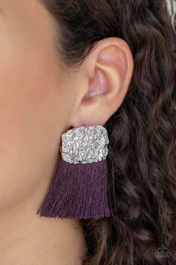 Plume Bloom - Purple Plum - Fringe - Post Earrings - Paparazzi Accessories