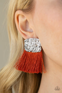Plume Bloom - Orange - Fringe - Post Earrings - Paparazzi Accessories