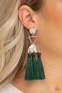 Tassel Trippin - Green - Fringe - Post  Earrings - Paparazzi Accessories