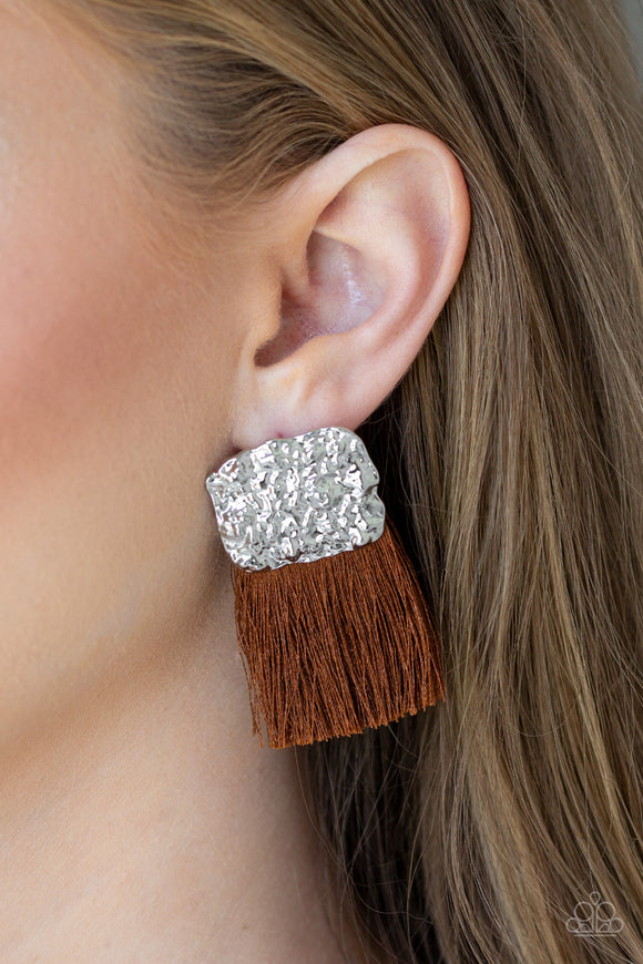 Plume Bloom - Brown - Fringe - Post Earrings - Paparazzi Accessories
