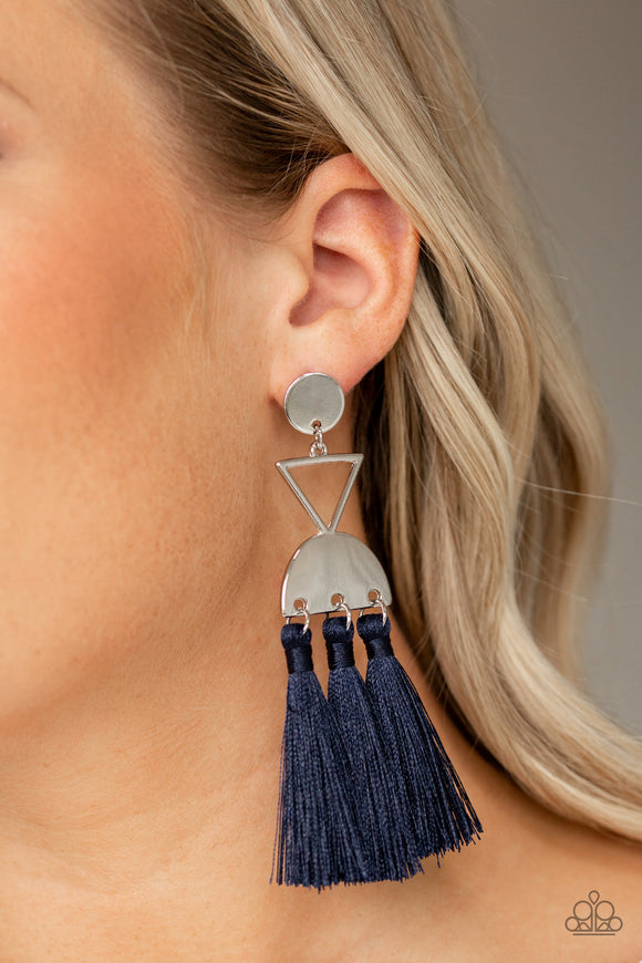 Tassel Trippin - Blue - Fringe - Post Earrings - Paparazzi Accessories