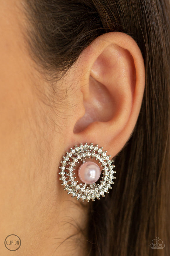 Broadway Breakout - Pink - Pearl - Clip-On Earrings - Paparazzi Accessories