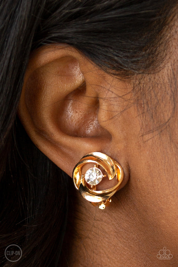 Girl Whirl - Gold - Clip-On Earrings - Paparazzi Accessories