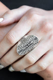 Shields Up - Silver - Studded Embossed - Ring - Paparazzi Accessories