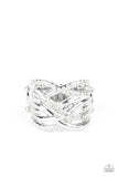 High Rollin - White - Rhinestone - Ring - Paparazzi Accessories
