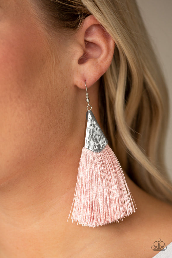 In Full PLUME - Pink - Fringe Earrings - Fish Hook - Paparazzi Accessories