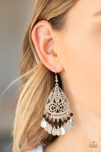 Mermaid Mojito - Black Bead - Silver Filigree - Earrings - Paparazzi Accessories