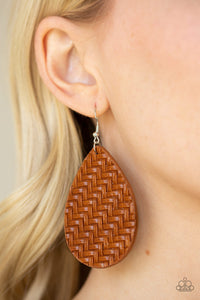 Teardrop Trend - Brown - Leather - Earrings - Paparazzi Accessories