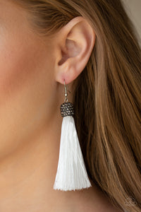 Make Room For Plume - White - Fringe - Fish Hook Earrings - Paparazzi Accessories