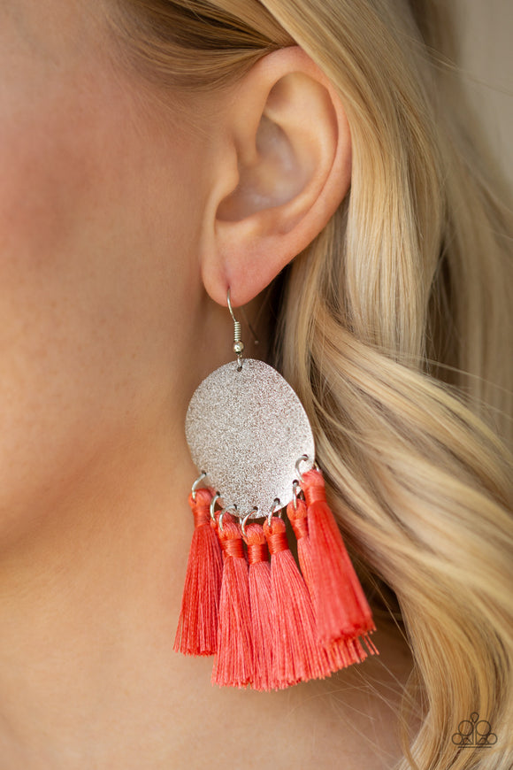 Tassel Tribute - Orange Coral - Tassel Fringe - Fish Hook Earrings - Paparazzi Accessories