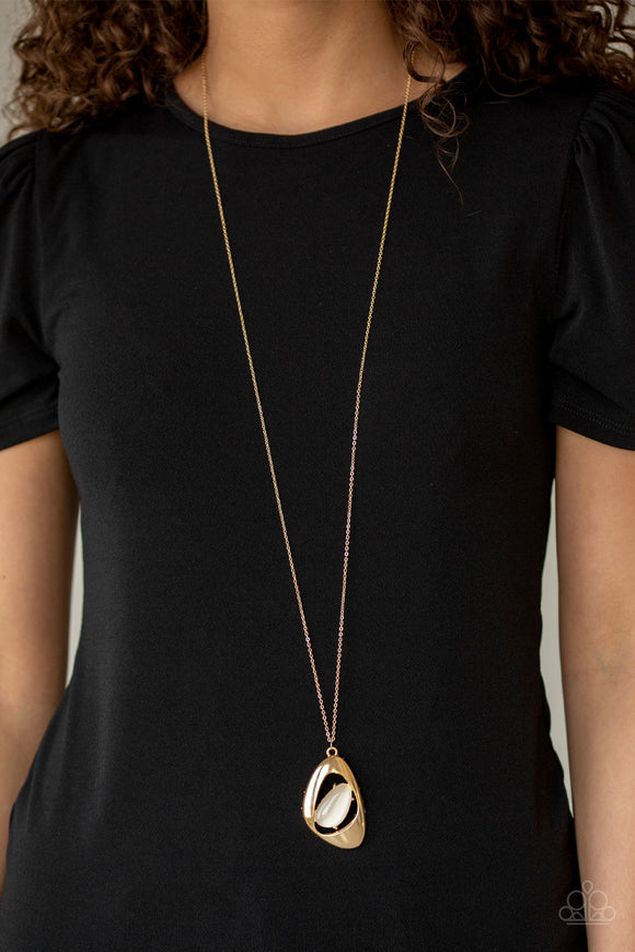 Asymmetrical Bliss - Gold - White - Cat's Eye - Necklace - Paparazzi Accessories