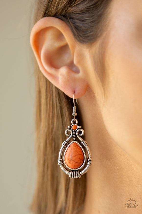 Canyon Scene - Orange - Stone - Fish Hook Earrings - Paparazzi Accessories