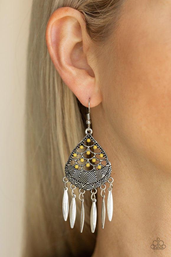 Wolf Den - Yellow - Earrings - Paparazzi Accessories