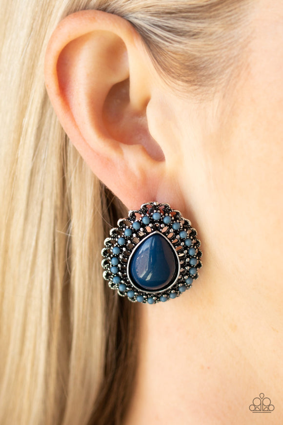 Beaded Blast - Blue - Post Stud - Earrings - Paparazzi Accessories