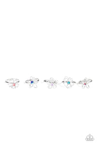 Starlet Shimmer - Silver - Iridescent Rhinestone - Flower Rings - Set Of 10 - Paparazzi Accessories