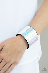 Chroma Croc - White - Iridescent Rainbow - Wrap - Snap Bracelet - Paparazzi Accessories