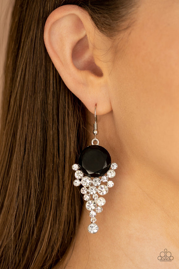 Elegantly Effervescent - Black - White - Earrings -Paparazzi Accessories