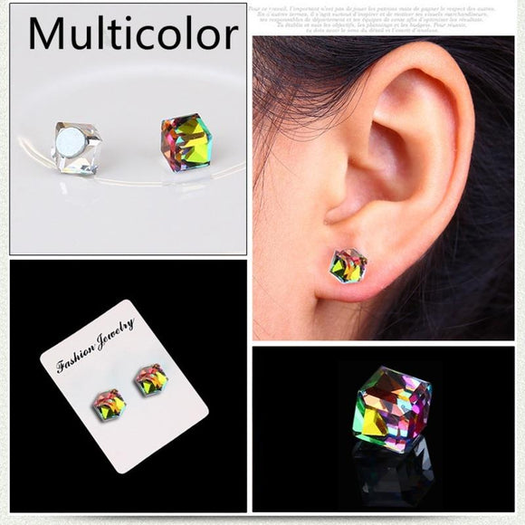 Crystal Cube - Iridescent - Magnetic  Earrings