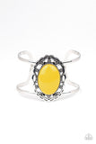 Vibrantly Vibrant - Yellow Bead- Silver - Cuff Bracelet - Paparazzi Accessories