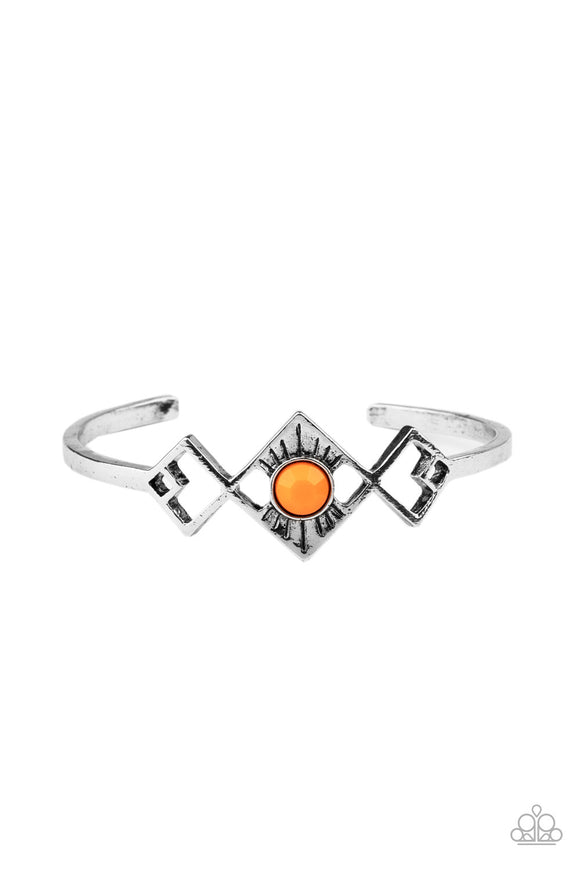 Dainty Deco - Orange Bead - Silver Cuff - Bracelet - Paparazzi Accessories