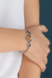 Dainty Deco - Orange Bead - Silver Cuff - Bracelet - Paparazzi Accessories