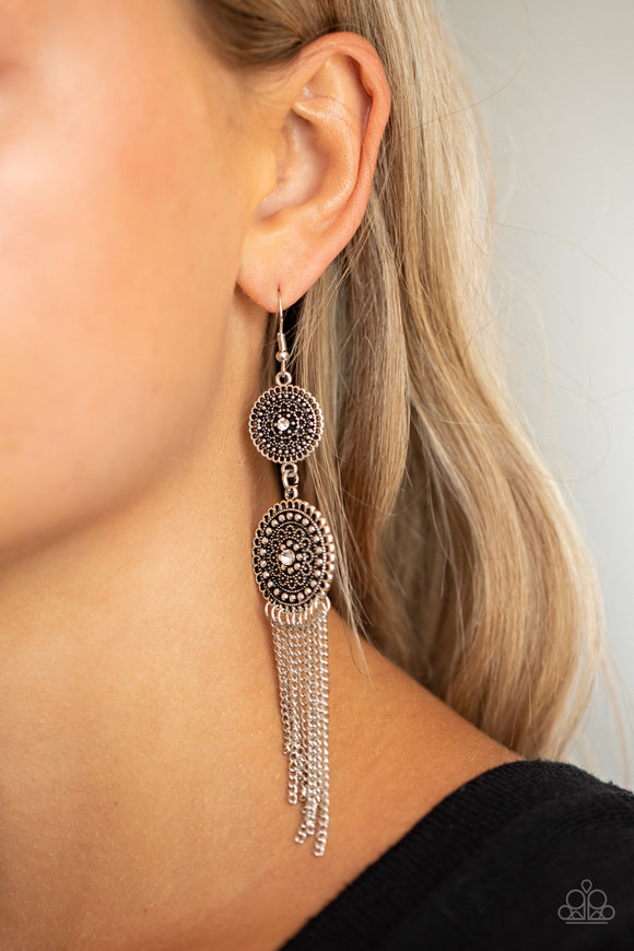 Medallion Mecca - White - Earrings - Paparazzi Accessories